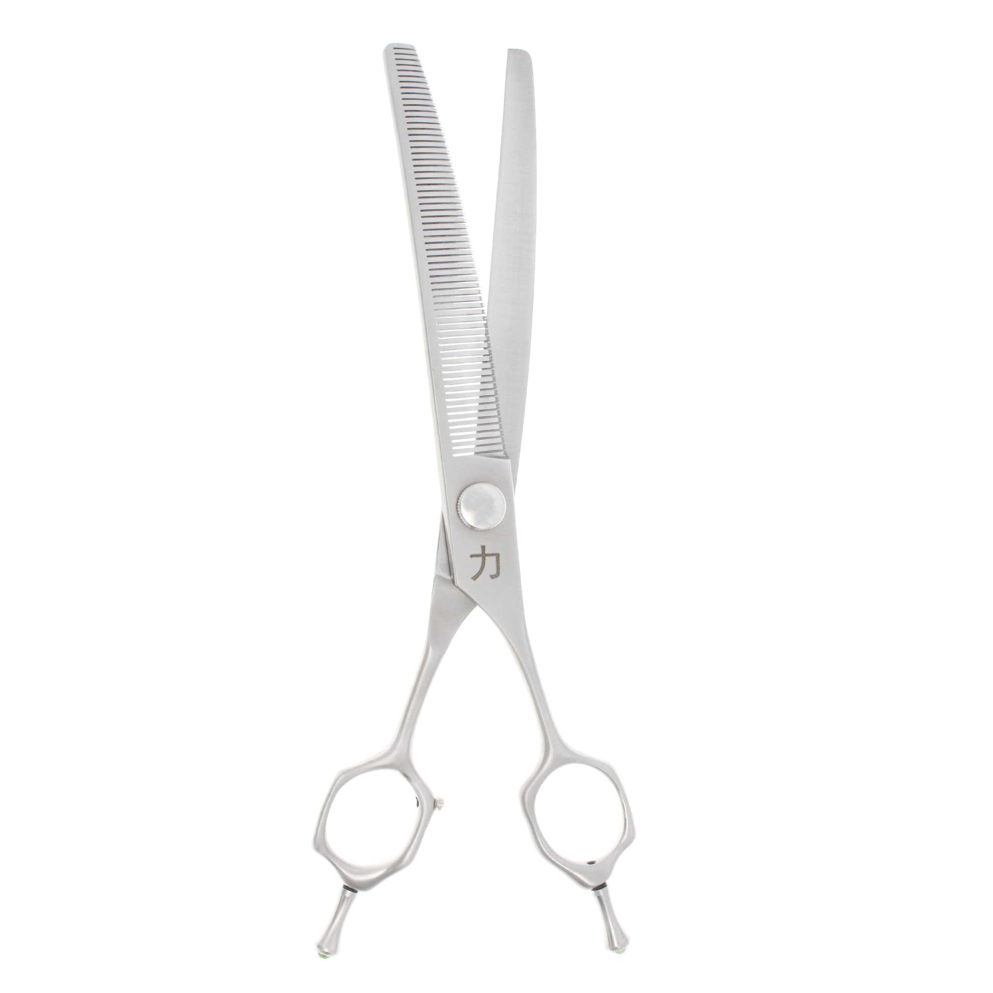 Big Dog Flipper 7" Brushed Metal Hitachi 57 Tooth Curved Blender Thinner Pet Grooming Shear