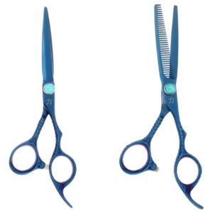 Bello Blue Titanium Feather Engraved 2 Pc Shear Set