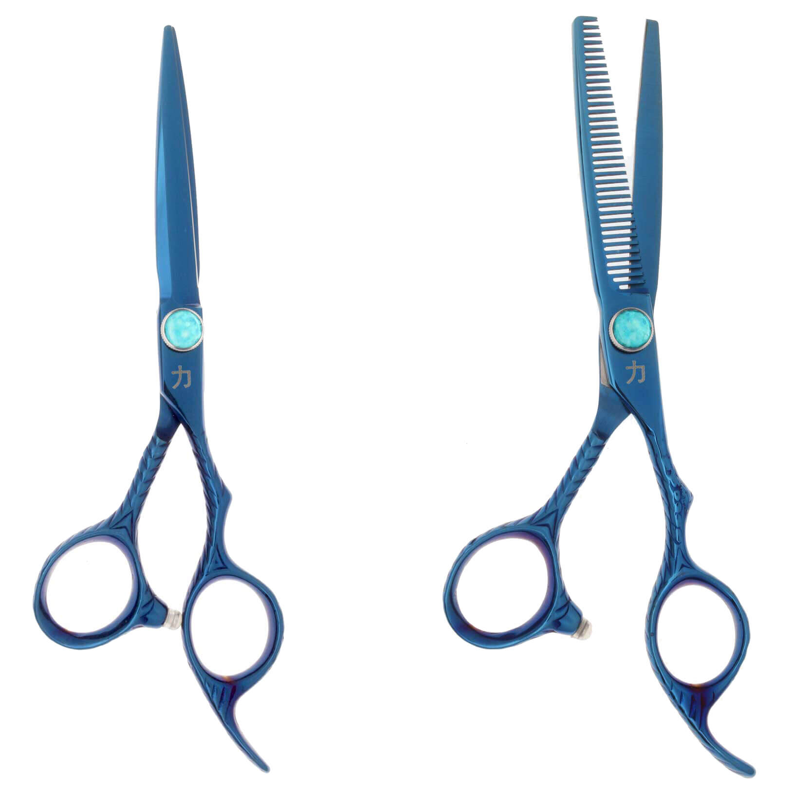 Bello Blue Titanium Feather Engraved 2 Pc Shear Set