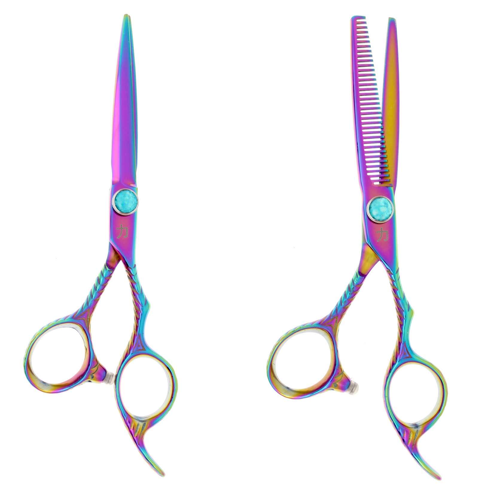 Bello Rainbow Titanium Feather Engraved 2 Pc Shear Set